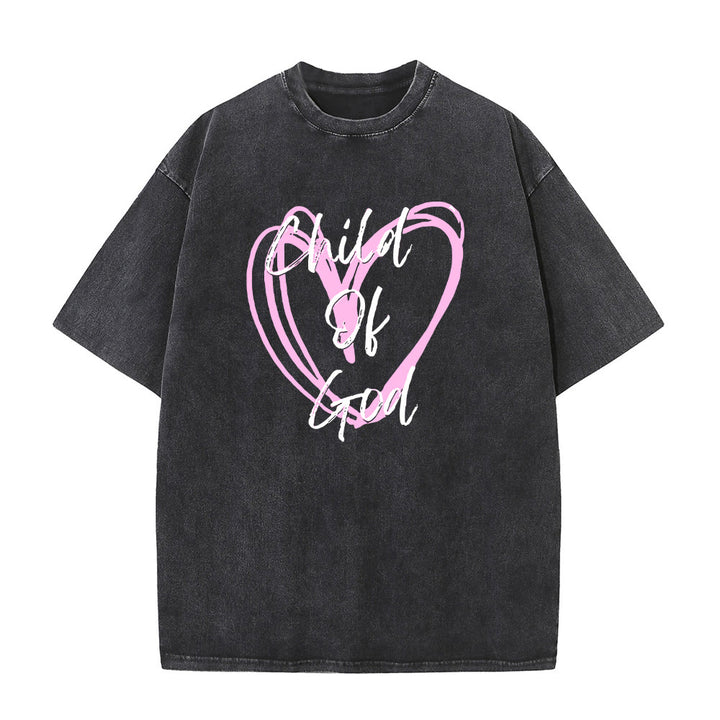 T-shirt unisexe délavé Christianartworkshop « Enfant de Dieu romantique avec Sacré-Cœur » - Noir - 5XL - image 0