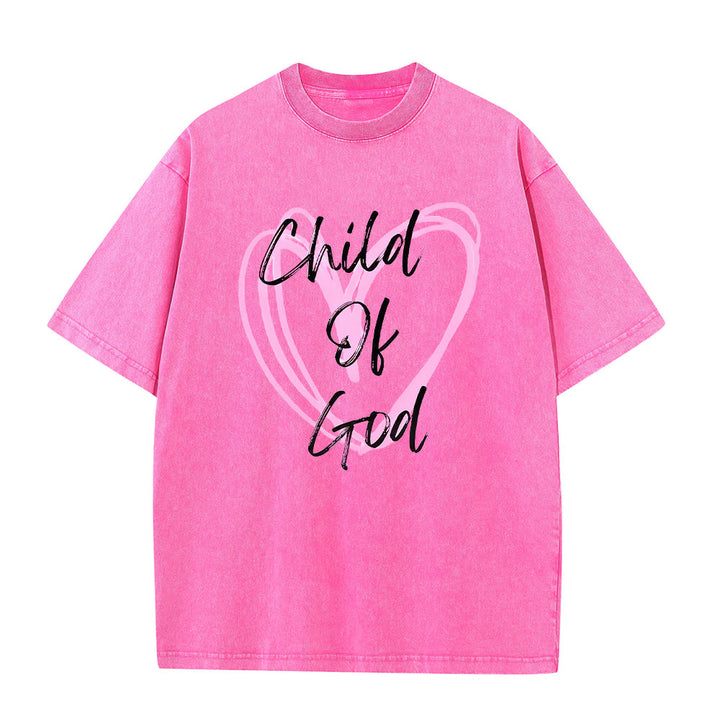 T-shirt unisexe délavé Christianartworkshop « Enfant de Dieu romantique avec Sacré-Cœur » - Rose - 5XL - image 10