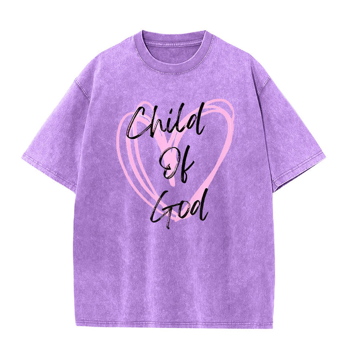 T-shirt unisexe délavé Christianartworkshop « Enfant de Dieu romantique avec Sacré-Cœur » - Violet - 5XL - image 6
