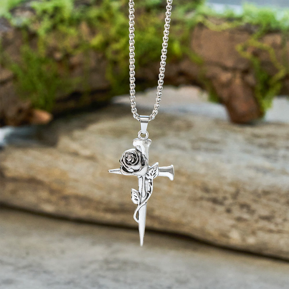 Christianartworkshop Collier croix orné de roses et de motifs floraux gothiques - image 1