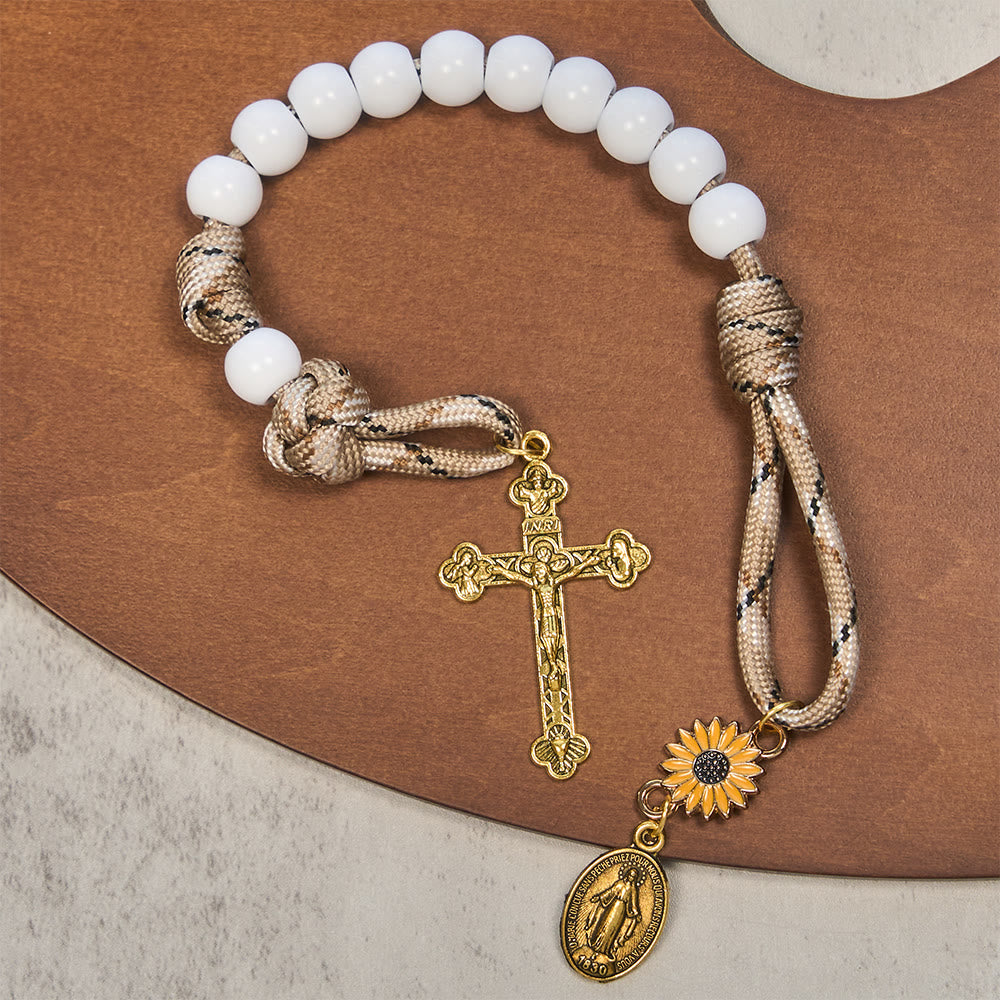 Christianartworkshop Chapelet de poche à double pancarte avec bénédiction : Tournesol et Vierge Marie, à fixer au rétroviseur de voiture ou à porter sur soi. - image 4