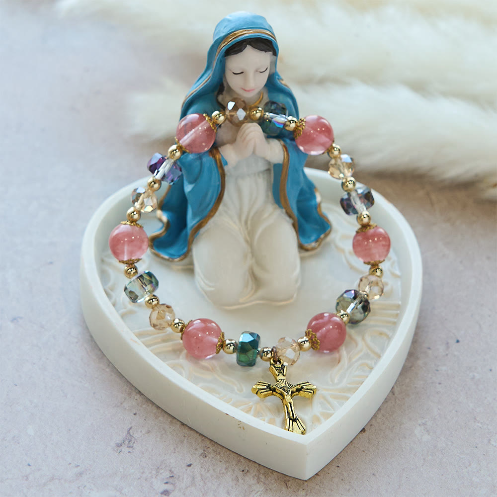 Christianartworkshop Bracelet en cristal rose et perles à facettes multiples avec crucifix doré : une foi éclatante pour un style quotidien - image 7