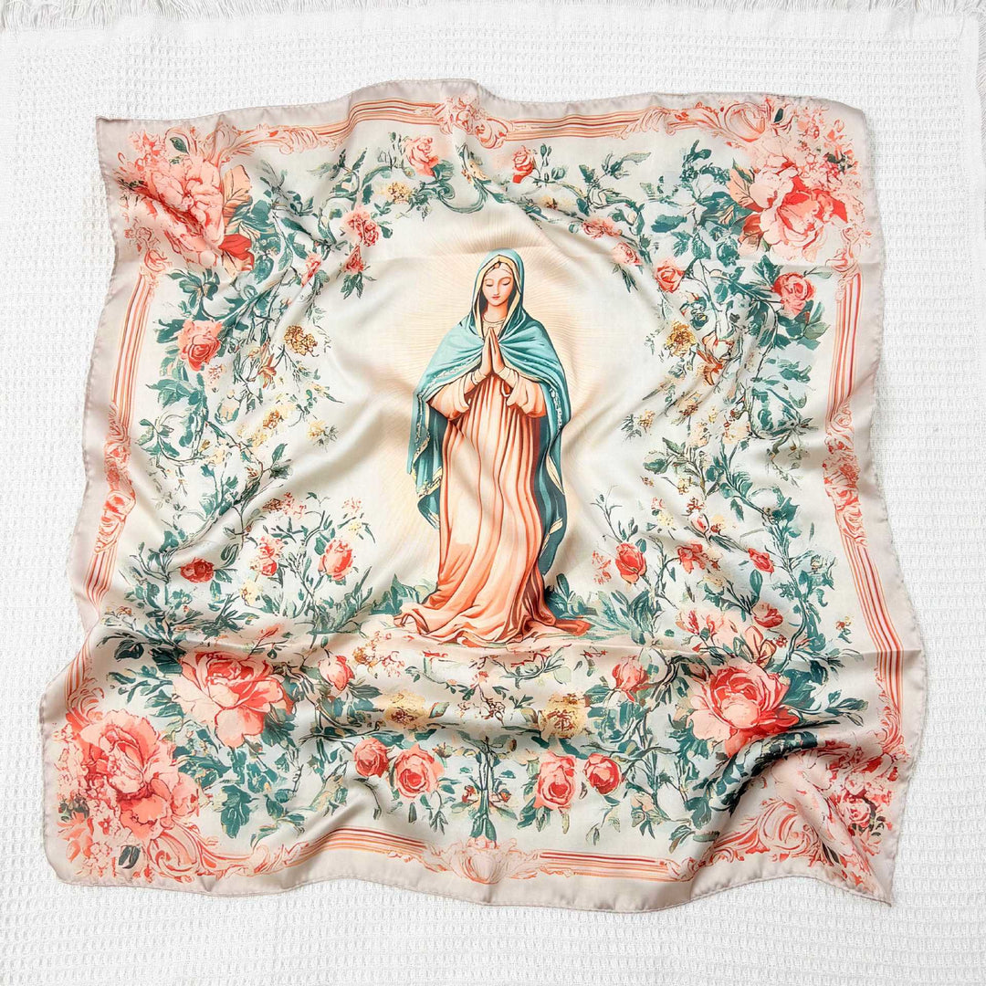 Christianartworkshop Écharpe en satin Madone sereine : Une fleur de dévotion - M - image 18