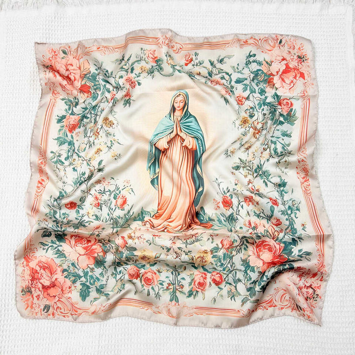 Christianartworkshop Écharpe en satin Madone sereine : Une fleur de dévotion - M - image 18