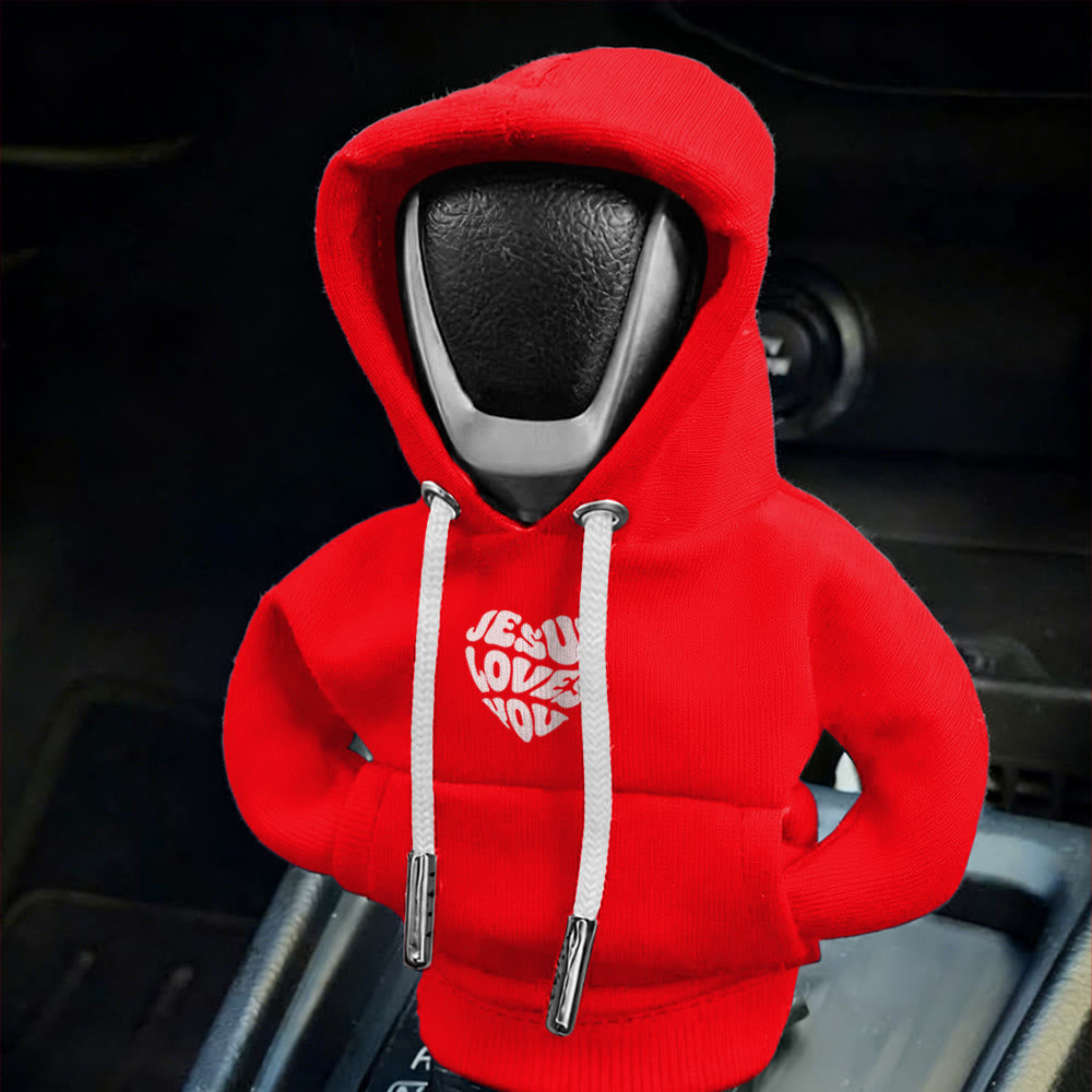 Christianartworkshop Housse de levier de vitesse de voiture avec sweat à capuche « Jésus t’aime » : Un message d’amour sur la route - image 1
