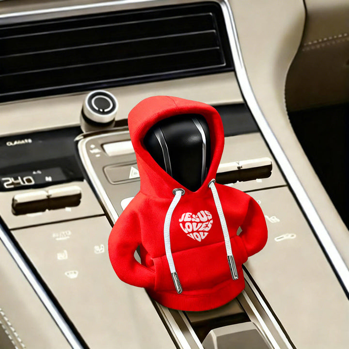 Christianartworkshop Housse de levier de vitesse de voiture avec sweat à capuche « Jésus t’aime » : Un message d’amour sur la route - Rouge - image 0