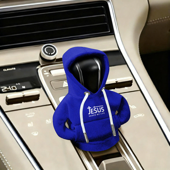 Christianartworkshop Sweat à capuche « Jésus m'a sauvé la vie » et housse de levier de vitesse pour voiture : une affirmation de foi audacieuse - Bleu marine - image 0