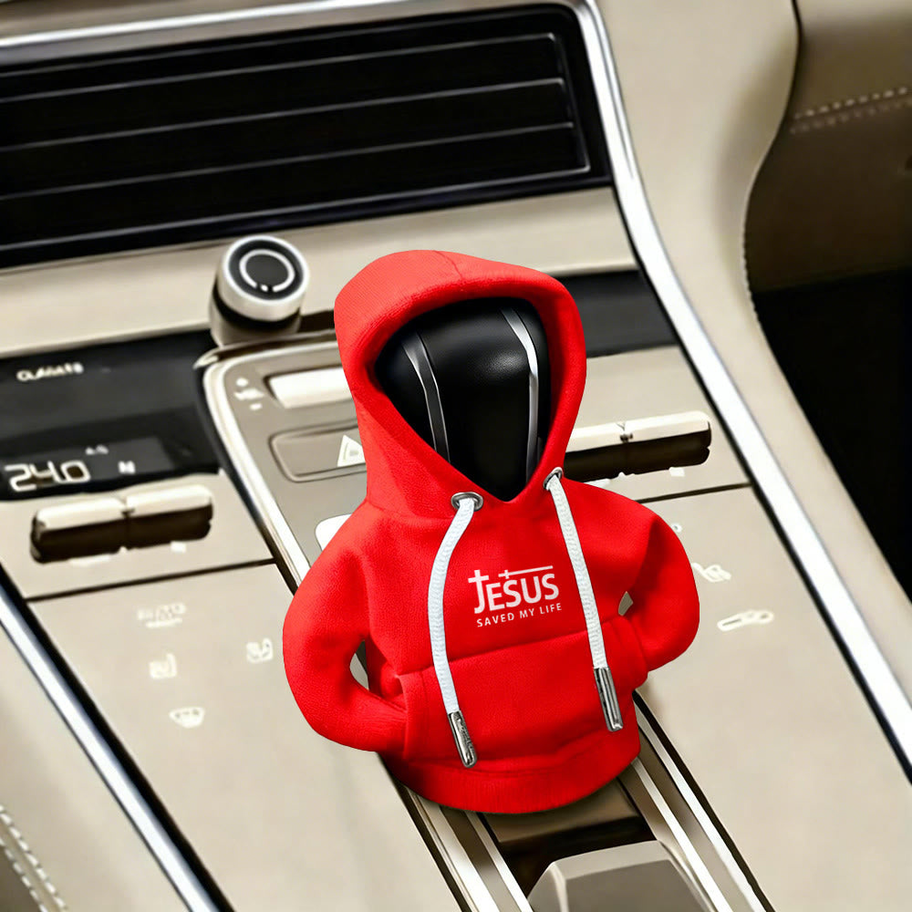 Christianartworkshop Sweat à capuche « Jésus m'a sauvé la vie » et housse de levier de vitesse pour voiture : une affirmation de foi audacieuse - Rouge - image 2
