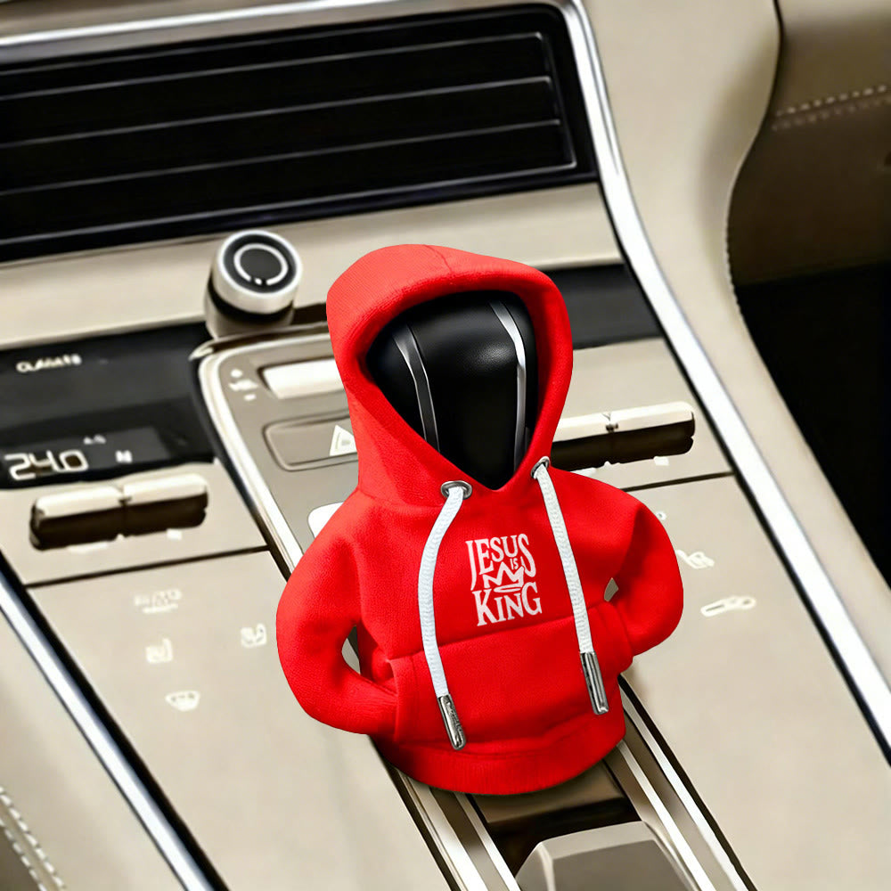 Atelier d'art chrétien Sweat à capuche Jésus est mon roi Housse de levier de vitesse de voiture : Une proclamation royale - Rouge - image 9