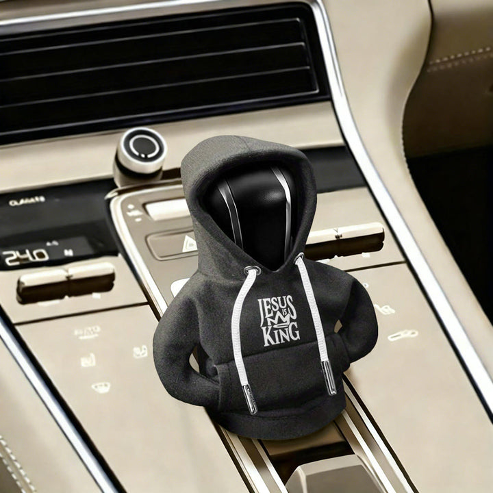 Atelier d'art chrétien Sweat à capuche Jésus est mon roi Housse de levier de vitesse de voiture : Une proclamation royale - Noir - image 3