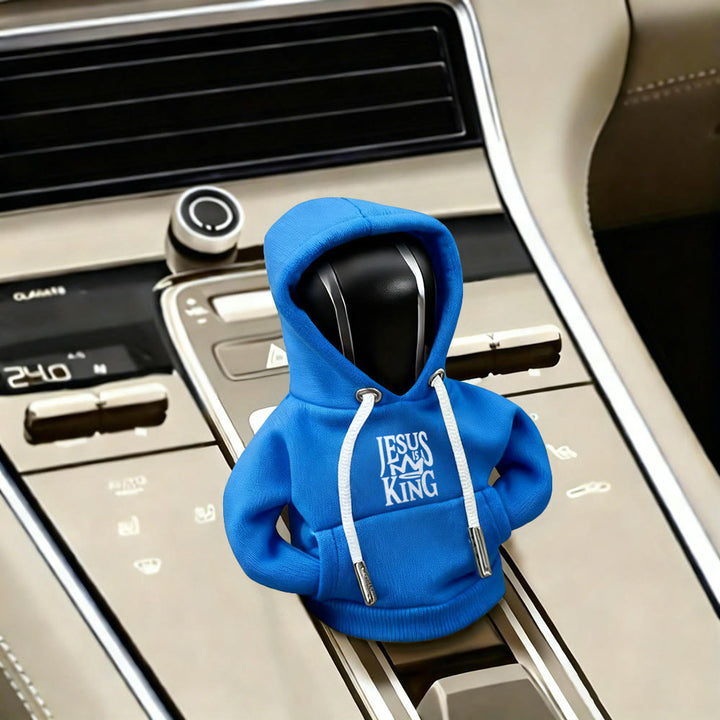Atelier d'art chrétien Sweat à capuche Jésus est mon roi Housse de levier de vitesse de voiture : Une proclamation royale - Bleu ciel - image 0
