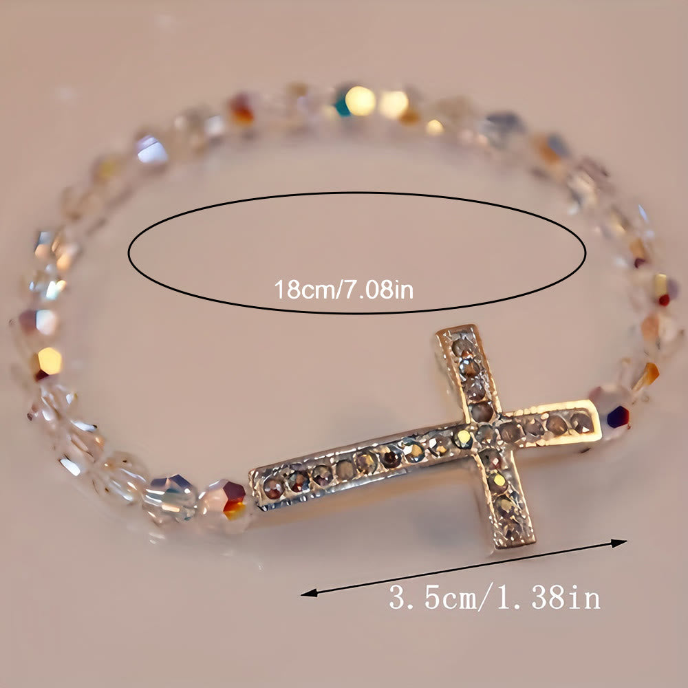 Bracelet croix blanc et bleu paon de Christianartworkshop : La foi enveloppée de paillettes - image 5