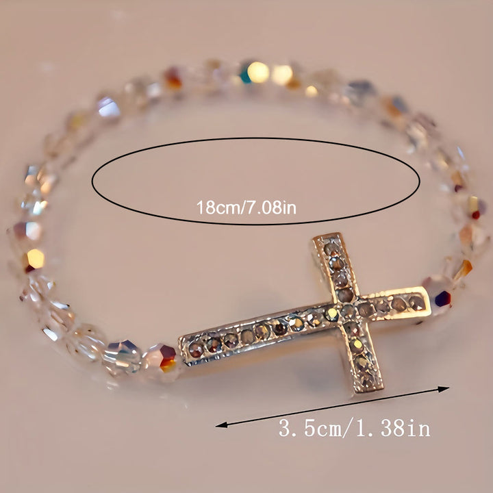 Bracelet croix blanc et bleu paon de Christianartworkshop : La foi enveloppée de paillettes - image 5