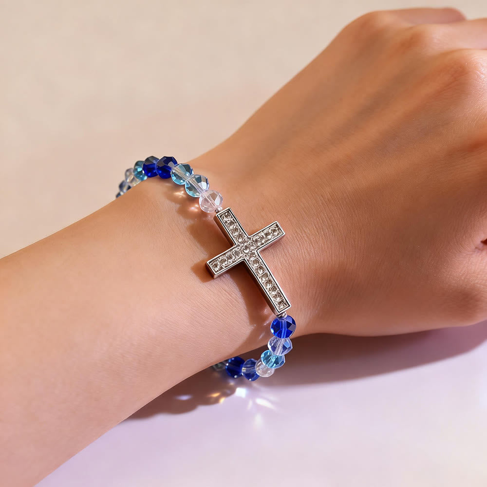Bracelet croix blanc et bleu paon de Christianartworkshop : La foi enveloppée de paillettes - image 7