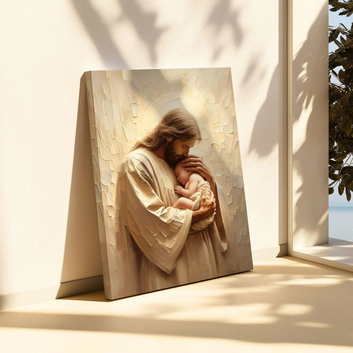 Christianartworkshop Affiche murale « Embrasser Jésus » : Un compagnon tendre pour votre intérieur - 11,81 po × 15,75 po × 0,71 po / 30 × 40 × 1,8 cm - Tableau sur toile encadré - image 0