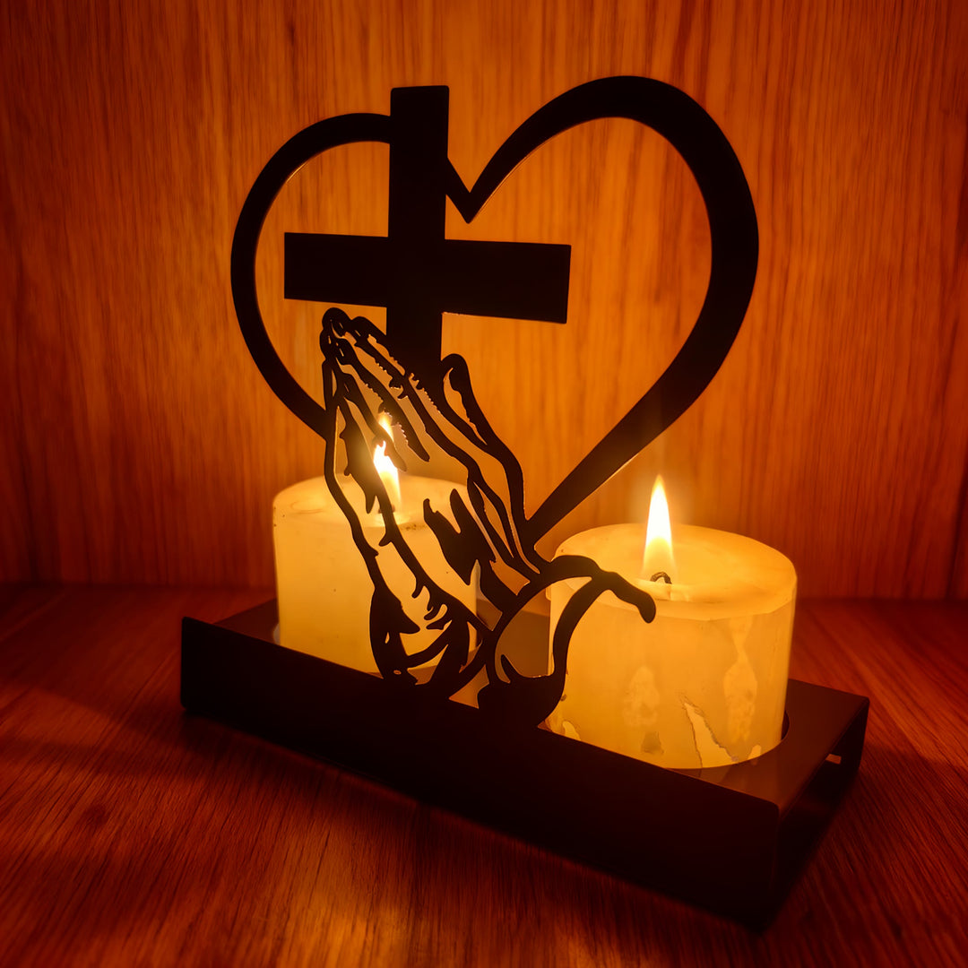 Christianartworkshop Boîte à bougie Mains en prière et Croix en forme de cœur : Douce dévotion pour les bureaux - image 4