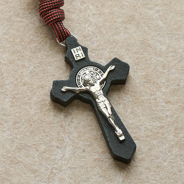 Christianartworkshop Chapelet de poche œil de tigre avec Courage et Protection : Médaille et croix de l’exorcisme du Bienheureux Saint Benoît - image 4