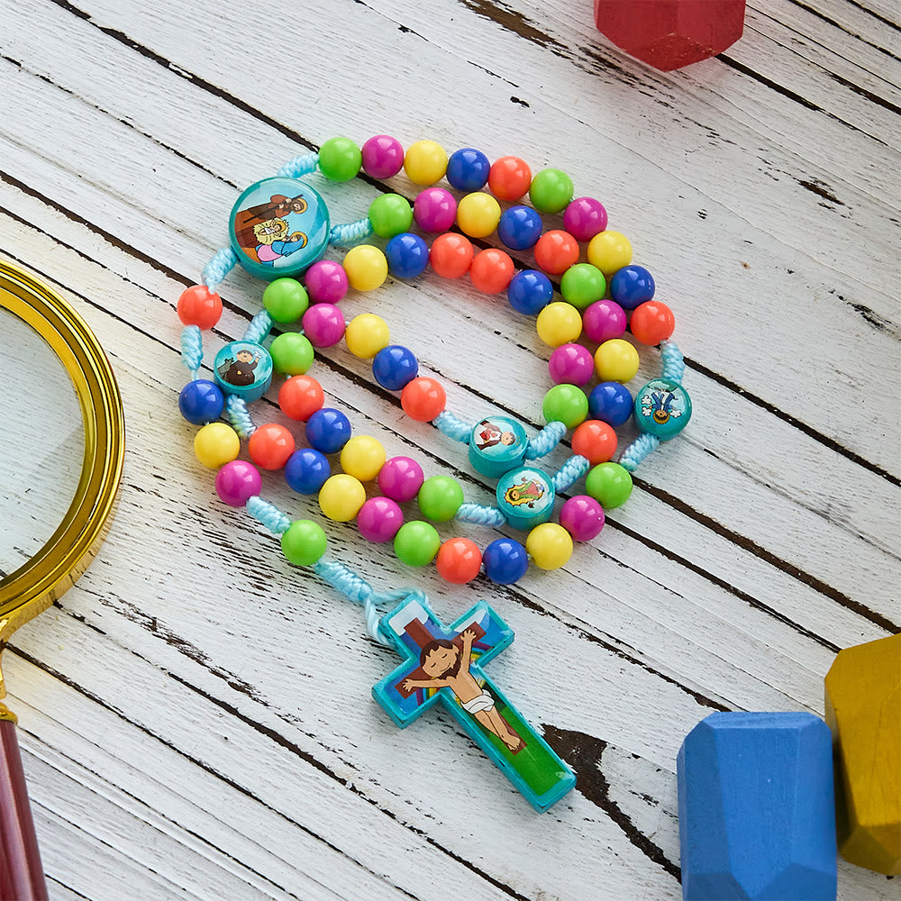 Christianartworkshop Chapelet coloré pour enfants avec breloques Sainte Famille et Saints : chapelet de prière adapté aux enfants - image 1