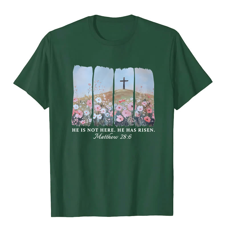 T-shirt Christianartworkshop « Il est ressuscité » avec croix florale inspirée par la foi - Vert foncé - 2XL - image 7