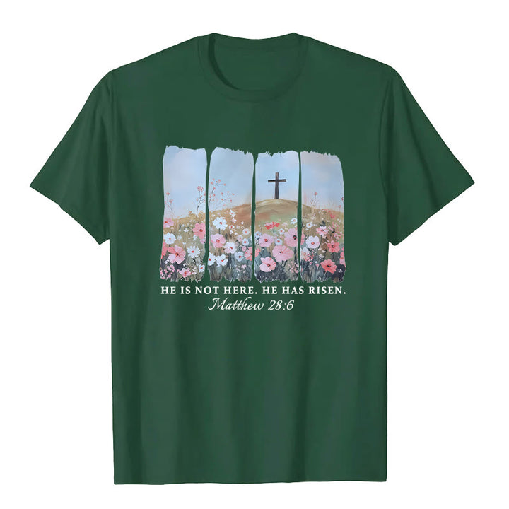 T-shirt Christianartworkshop « Il est ressuscité » avec croix florale inspirée par la foi - Vert foncé - 2XL - image 7