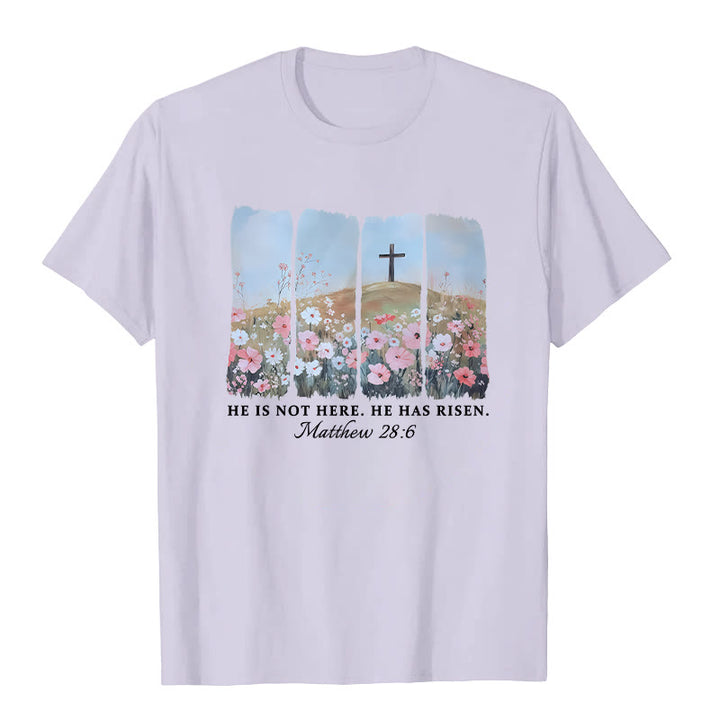 T-shirt Christianartworkshop « Il est ressuscité » avec croix florale inspirée par la foi - Violet - 2XL - image 5