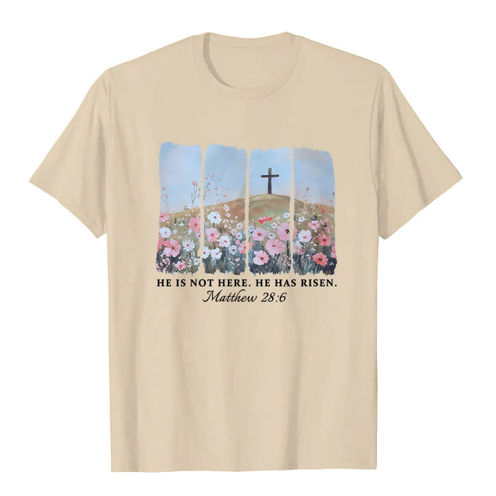 T-shirt Christianartworkshop « Il est ressuscité » avec croix florale inspirée par la foi - Abricot - 2XL - image 6