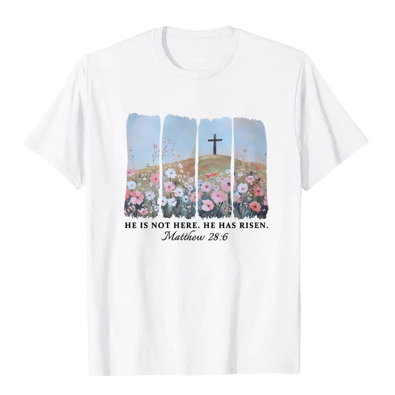T-shirt Christianartworkshop « Il est ressuscité » avec croix florale inspirée par la foi - Blanc - 2XL - image 0