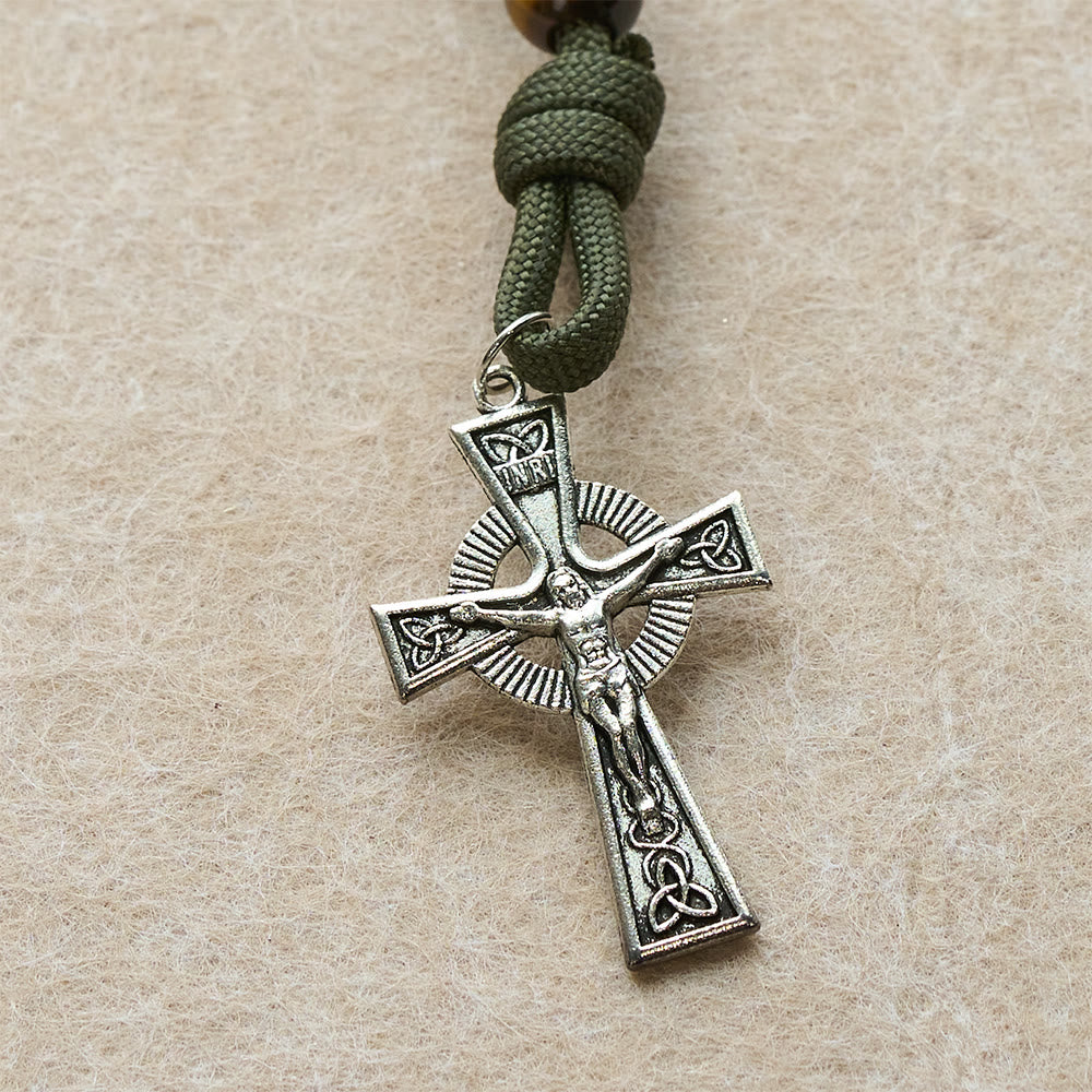 Christianartworkshop Chapelet de poche œil de tigre avec la Miséricorde Divine : Courage et Foi, motif en paracorde - image 5