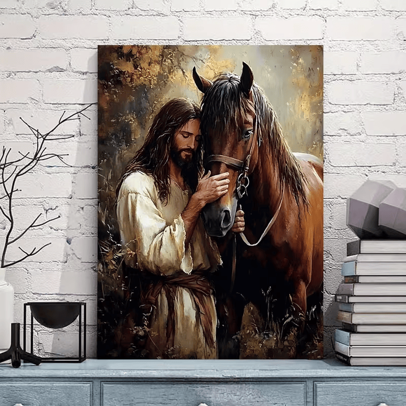 Christianartworkshop Affiche murale représentant une silhouette douce et un cheval : une touche de tendresse pour votre intérieur - Tableau sur toile encadré - 11,81 po × 15,75 po × 0,71 po / 30 × 40 × 1,8 cm - image 0