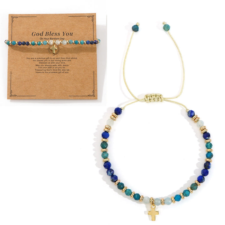 Bracelet en pierre naturelle et croix avec carte biblique de Christianartworkshop : Une tendre dévotion pour les moments précieux - Que Dieu vous bénisse - Bleu - image 17