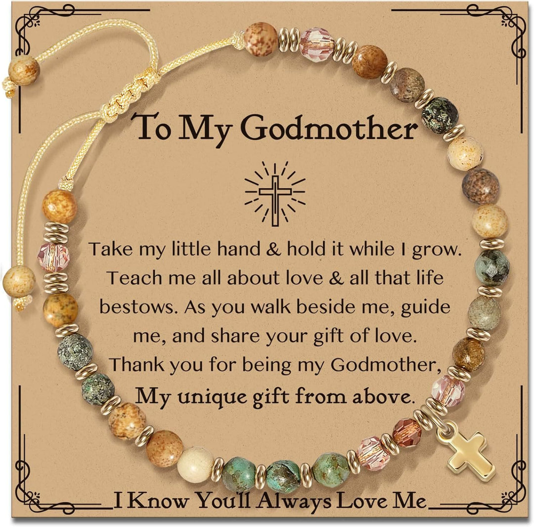 Bracelet en pierre naturelle et croix avec carte biblique de Christianartworkshop : Une tendre dévotion pour les moments précieux - À ma marraine - Amber - image 9