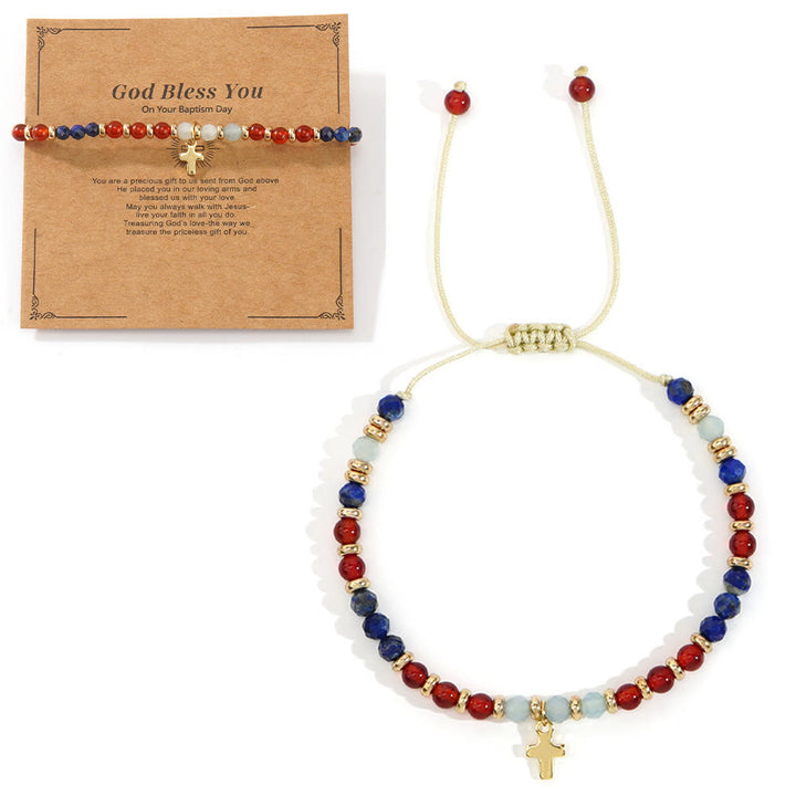 Bracelet en pierre naturelle et croix avec carte biblique de Christianartworkshop : Une tendre dévotion pour les moments précieux - Que Dieu vous bénisse - Rouge - image 16