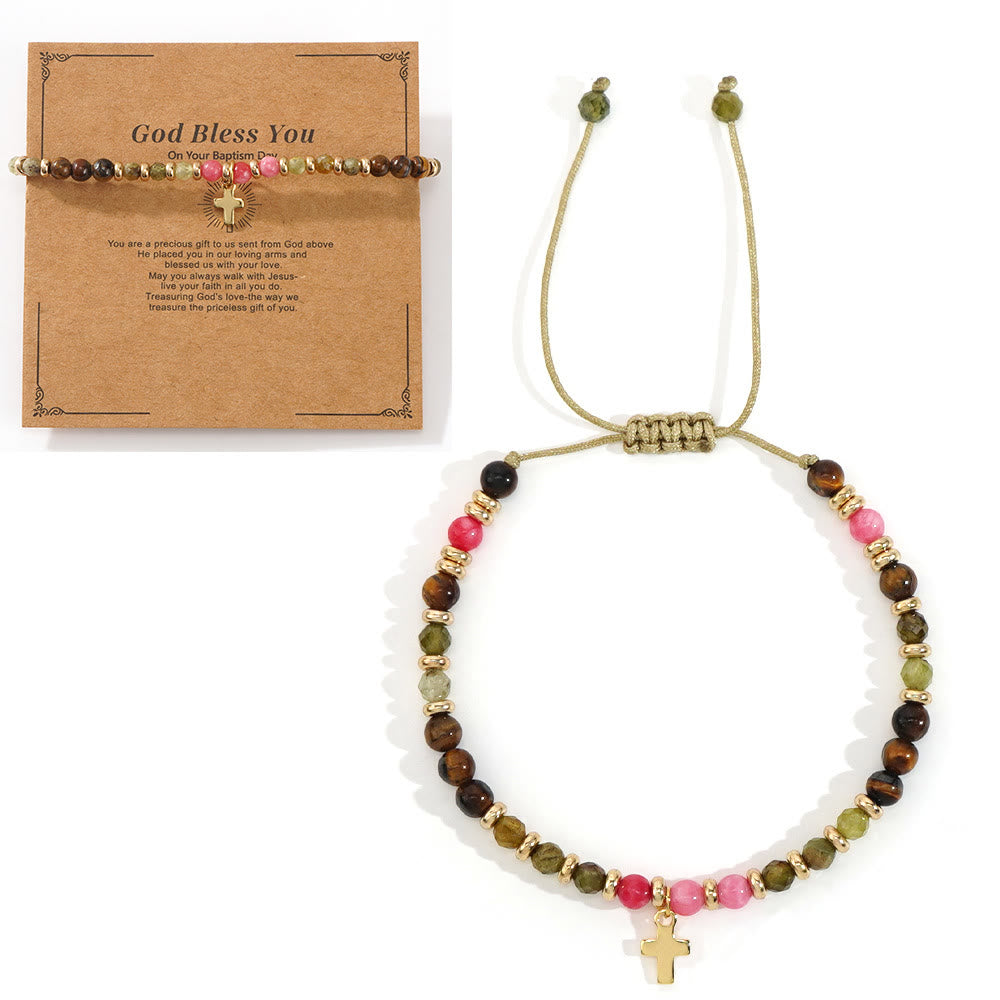 Bracelet en pierre naturelle et croix avec carte biblique de Christianartworkshop : Une tendre dévotion pour les moments précieux - Que Dieu vous bénisse - Rose - image 15