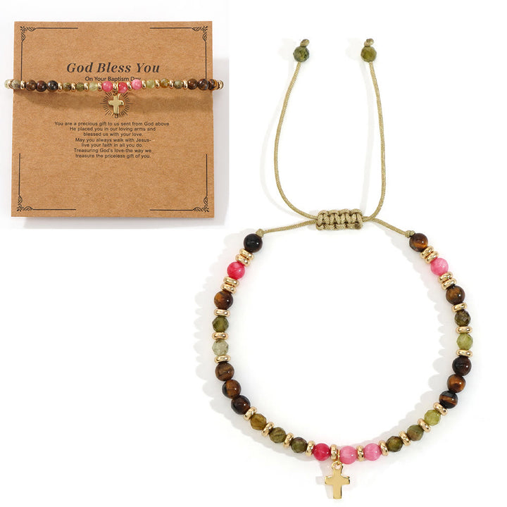 Bracelet en pierre naturelle et croix avec carte biblique de Christianartworkshop : Une tendre dévotion pour les moments précieux - Que Dieu vous bénisse - Rose - image 15