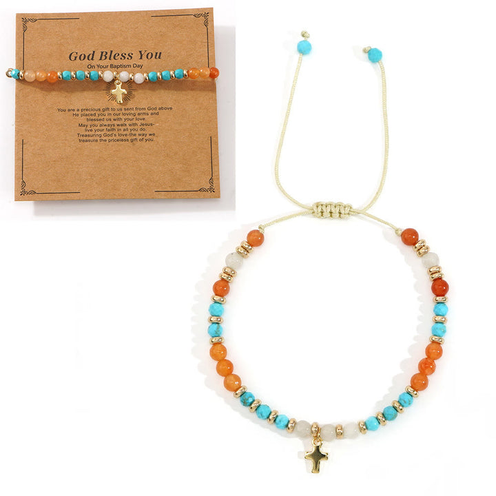 Bracelet en pierre naturelle et croix avec carte biblique de Christianartworkshop : Une tendre dévotion pour les moments précieux - Que Dieu vous bénisse - Menthe - image 14