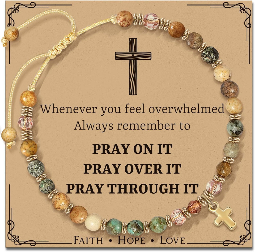 Bracelet en pierre naturelle et croix avec carte biblique de Christianartworkshop : Une tendre dévotion pour les moments précieux - Croix - Ambre - image 10
