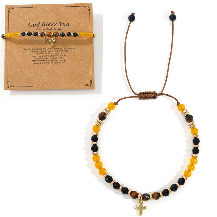 Bracelet en pierre naturelle et croix avec carte biblique de Christianartworkshop : Une tendre dévotion pour les moments précieux - Que Dieu vous bénisse - Brown - image 18