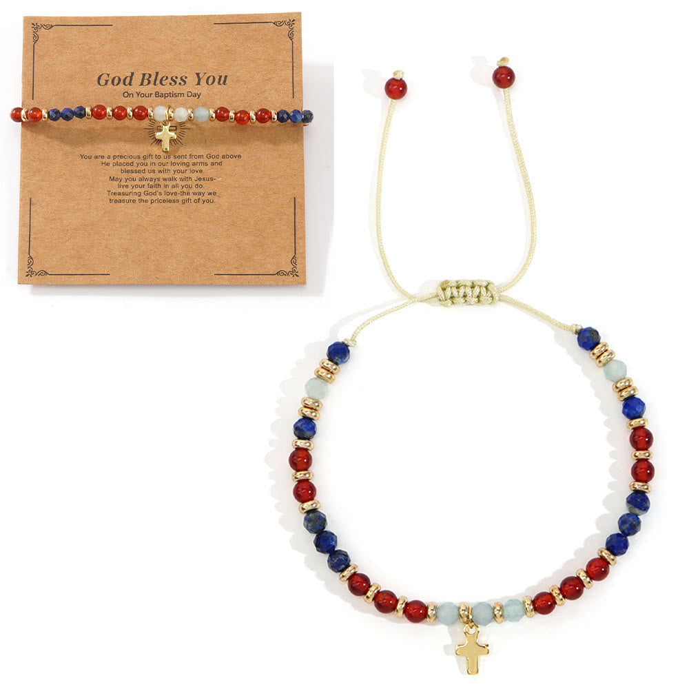 Bracelet en pierre naturelle et croix avec carte biblique de Christianartworkshop : Une tendre dévotion pour les moments précieux - Que Dieu vous bénisse - Rouge - image 16