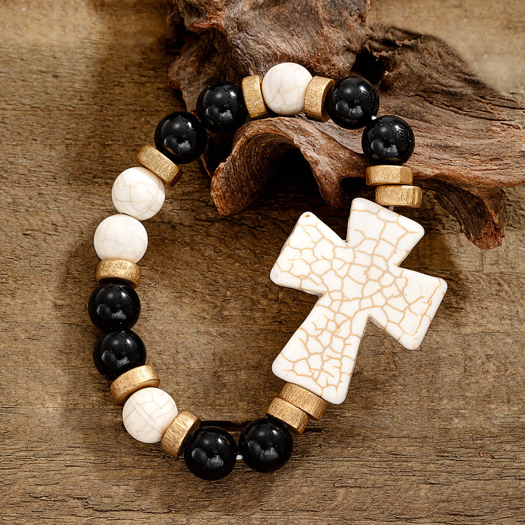 Christianartworkshop Bracelet croix texturé multi-styles : un symbole de dévotion audacieuse à porter au quotidien - Blanc et noir B - image 9