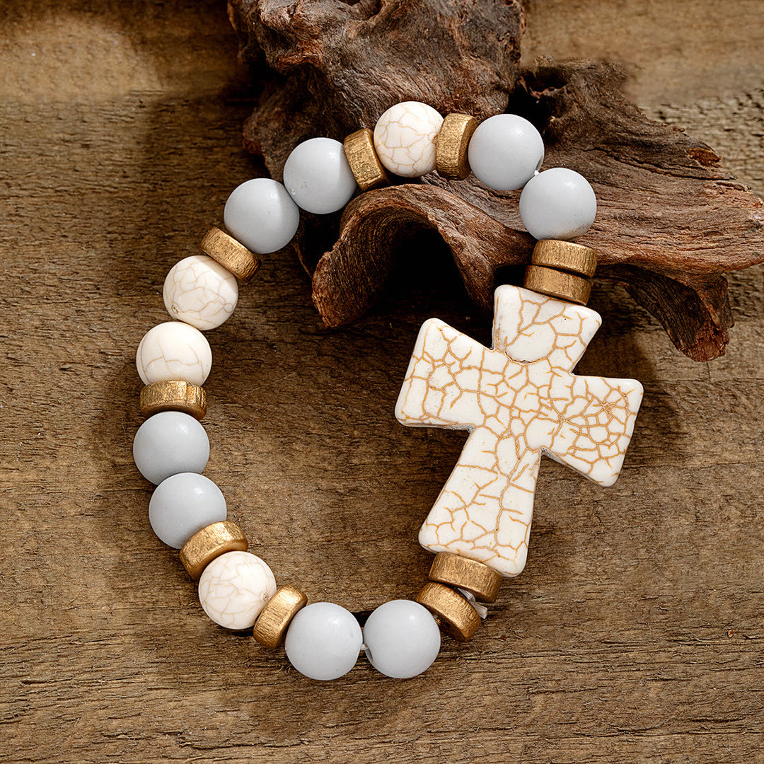 Christianartworkshop Bracelet croix texturé multi-styles : un symbole de dévotion audacieuse à porter au quotidien - Blanc et gris - image 5