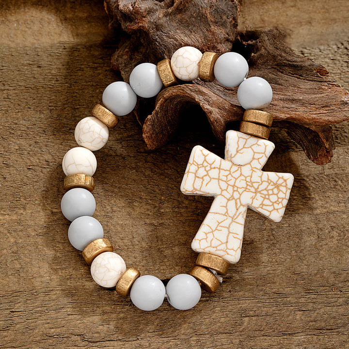 Christianartworkshop Bracelet croix texturé multi-styles : un symbole de dévotion audacieuse à porter au quotidien - Blanc et gris - image 5