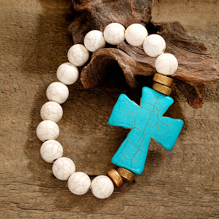 Christianartworkshop Bracelet croix texturé multi-styles : un symbole de dévotion audacieuse à porter au quotidien - Bleu et blanc - image 0