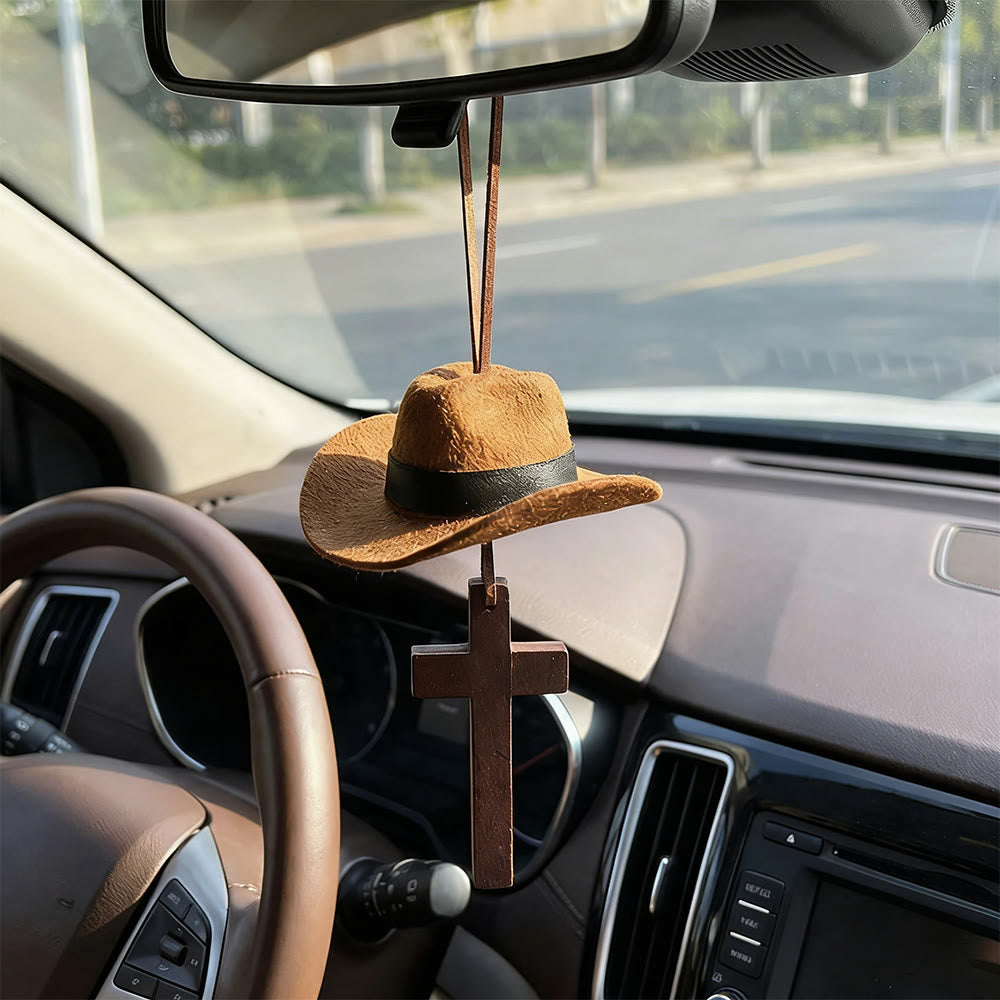 Pendentif de voiture chapeau de cowboy et croix de Christianartworkshop : Foi inébranlable pour la route - image 4