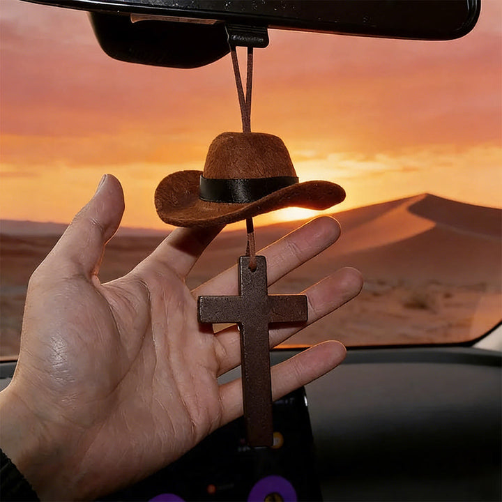 Pendentif de voiture chapeau de cowboy et croix de Christianartworkshop : Foi inébranlable pour la route - image 3