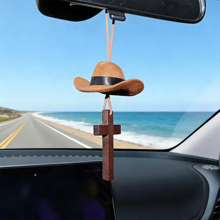 Pendentif de voiture chapeau de cowboy et croix de Christianartworkshop : Foi inébranlable pour la route - image 2