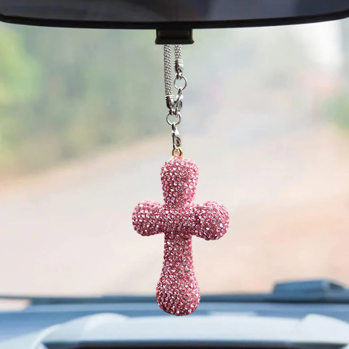 Pendentif croix ornée de cristaux pour voiture, Christianartworkshop : une foi rayonnante pour chaque voyage - Rose - image 4