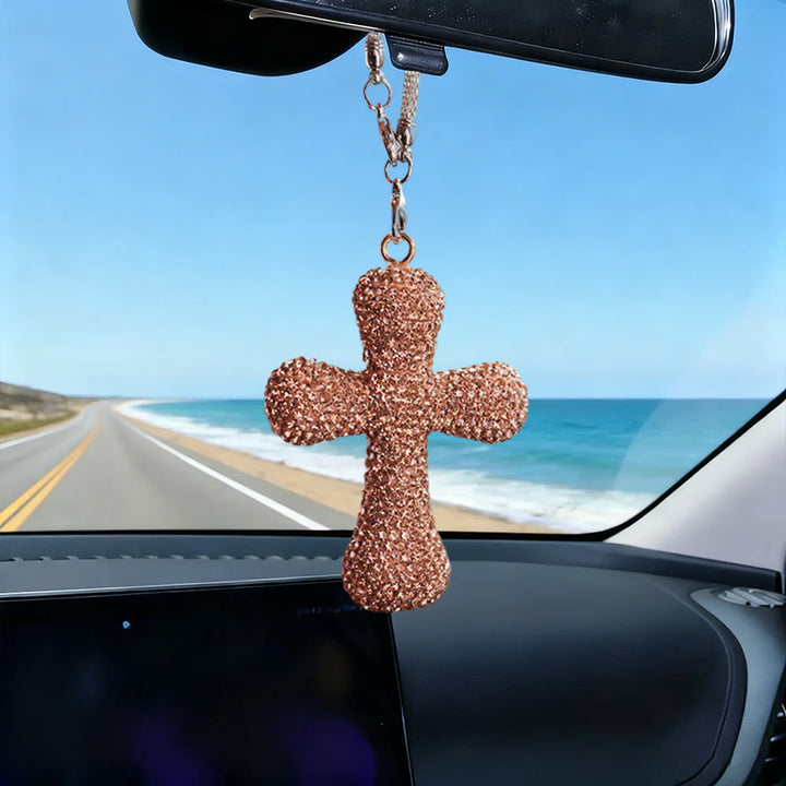 Pendentif croix ornée de cristaux pour voiture, Christianartworkshop : une foi rayonnante pour chaque voyage - Champagne - image 3