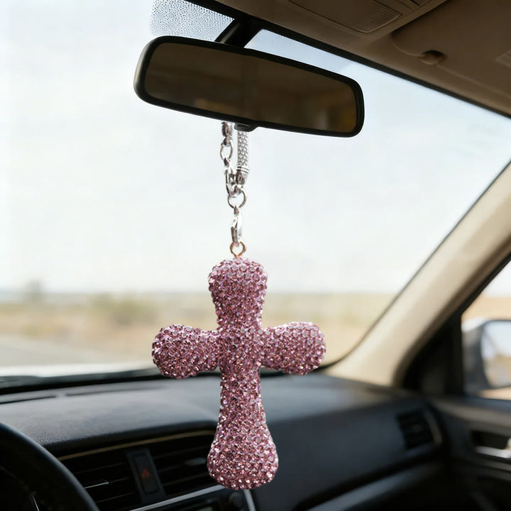 Pendentif croix ornée de cristaux pour voiture, Christianartworkshop : une foi rayonnante pour chaque voyage - Violet - image 7