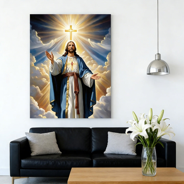 Christianartworkshop Affiche murale Croix rayonnante et Jésus : Grâce lumineuse pour votre intérieur - image 1