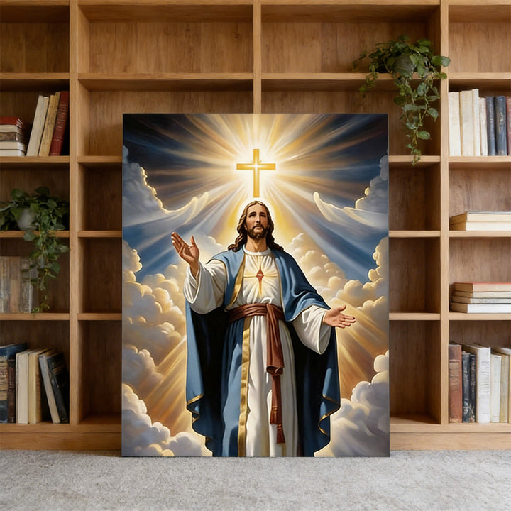 Christianartworkshop Affiche murale Croix rayonnante et Jésus : Grâce lumineuse pour votre intérieur - image 3